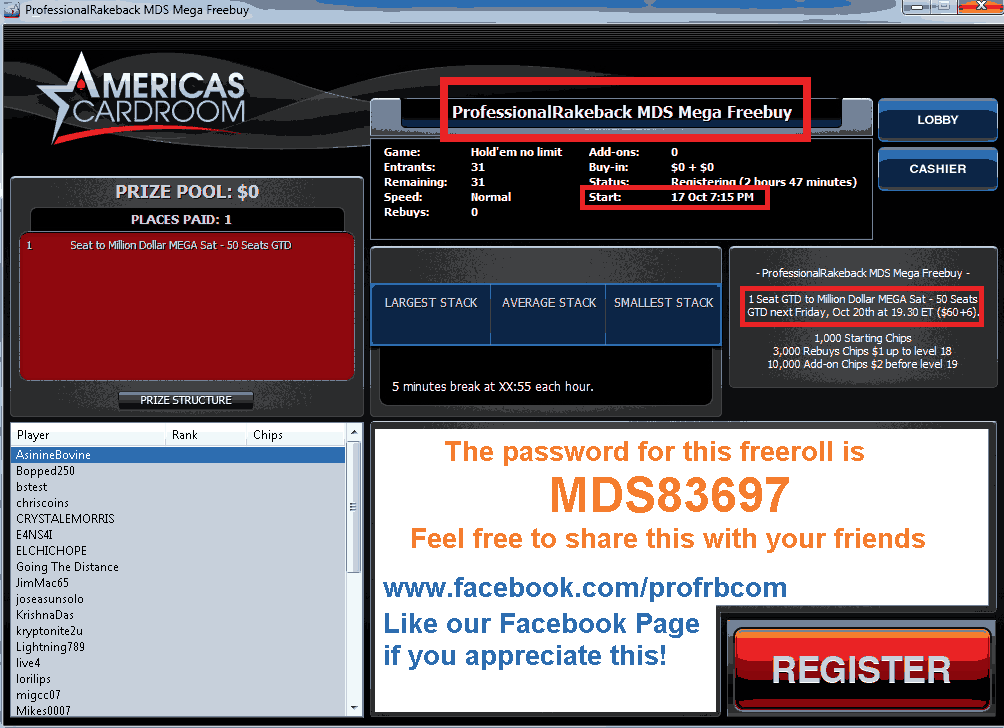 Cardschat $300 Weekly Freeroll Password Pokerstars